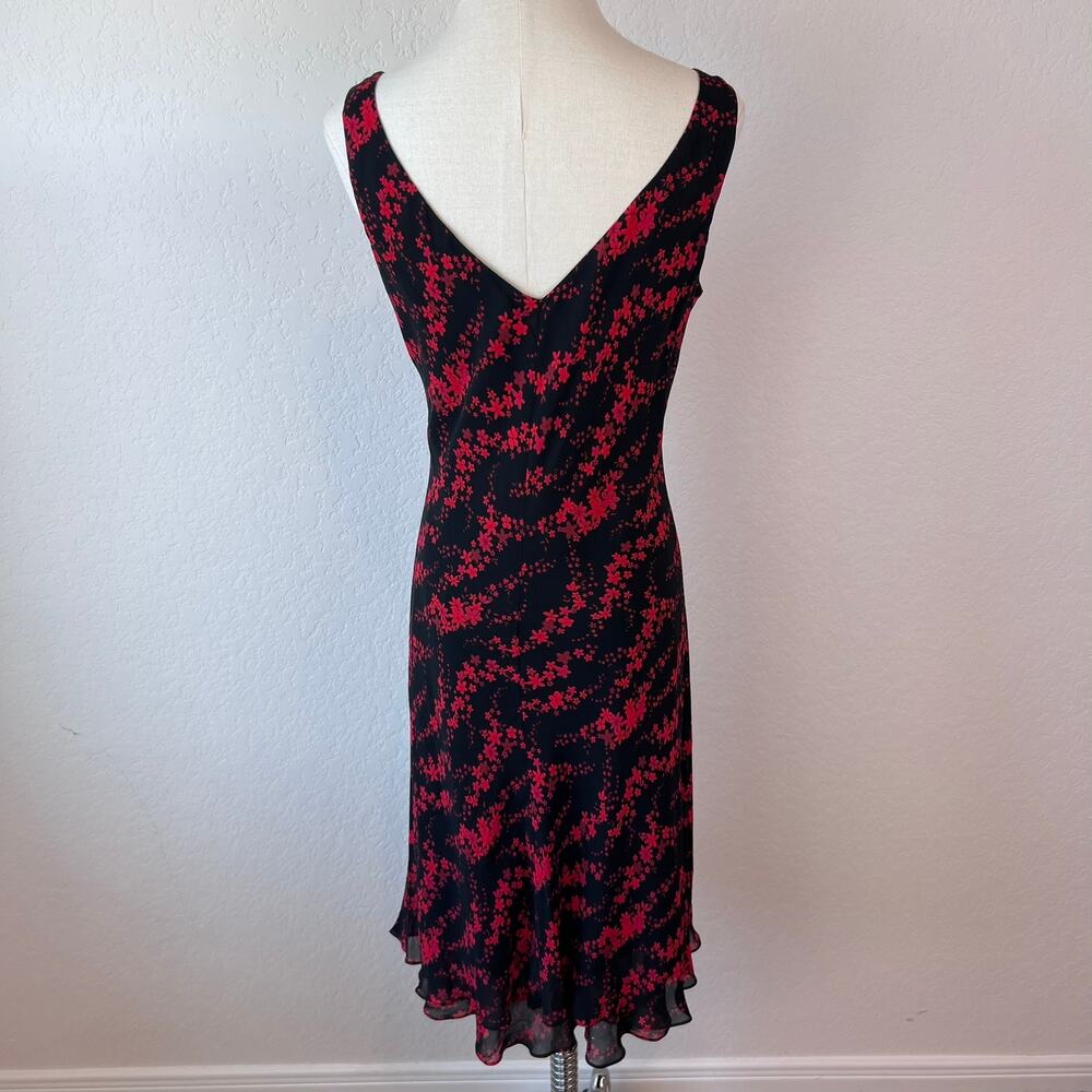 Vintage 90s Floral Sleeveless Cocktail Dress size 10 Black Red Whimsygoth Vneck - Picture 4 of 9